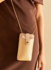 Mini Bag em Palha Tressê e Couro Nude